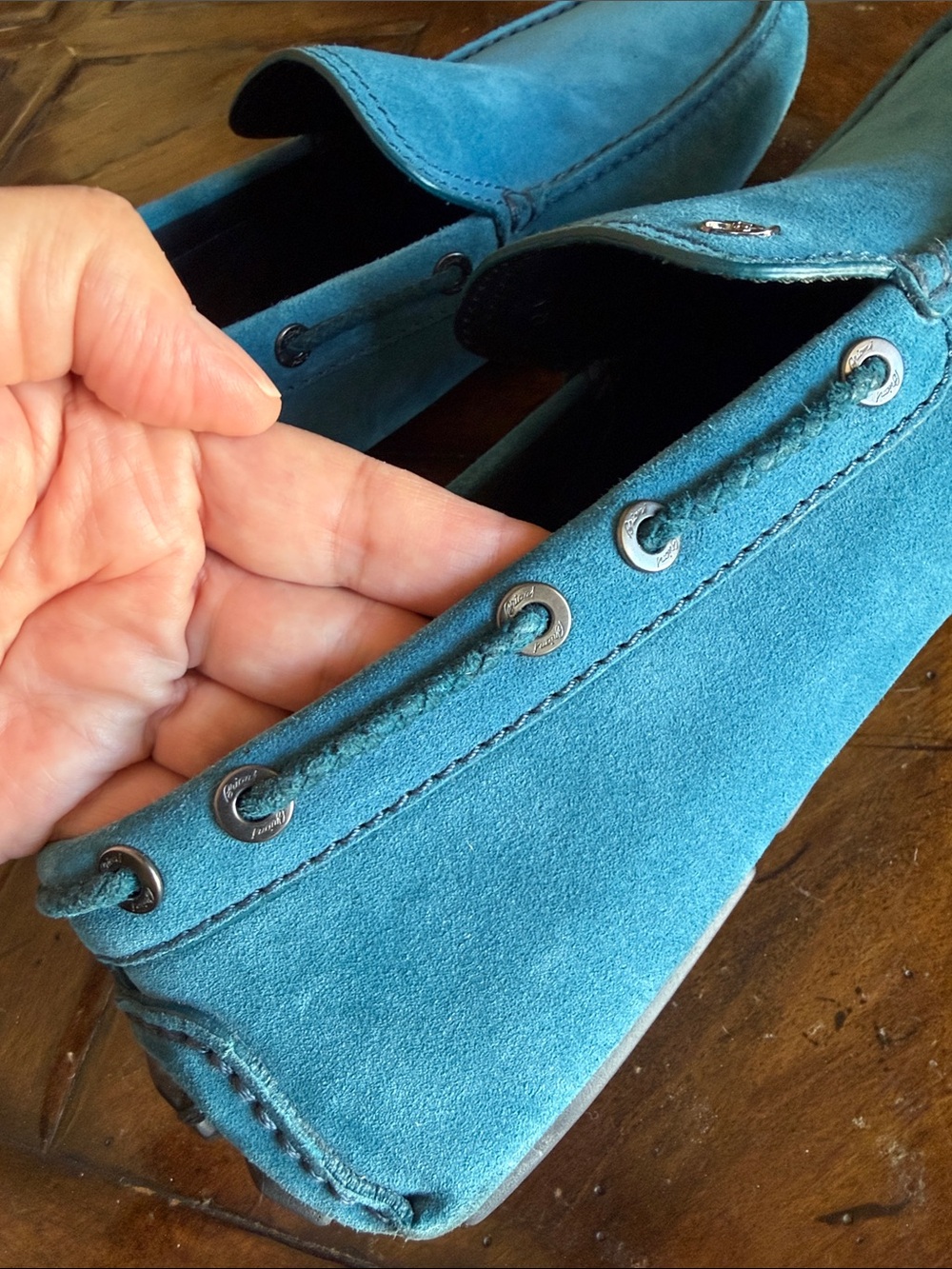Brioni Men's Suede Driving Loafers - Teal Blue - Picture 6 of 9
